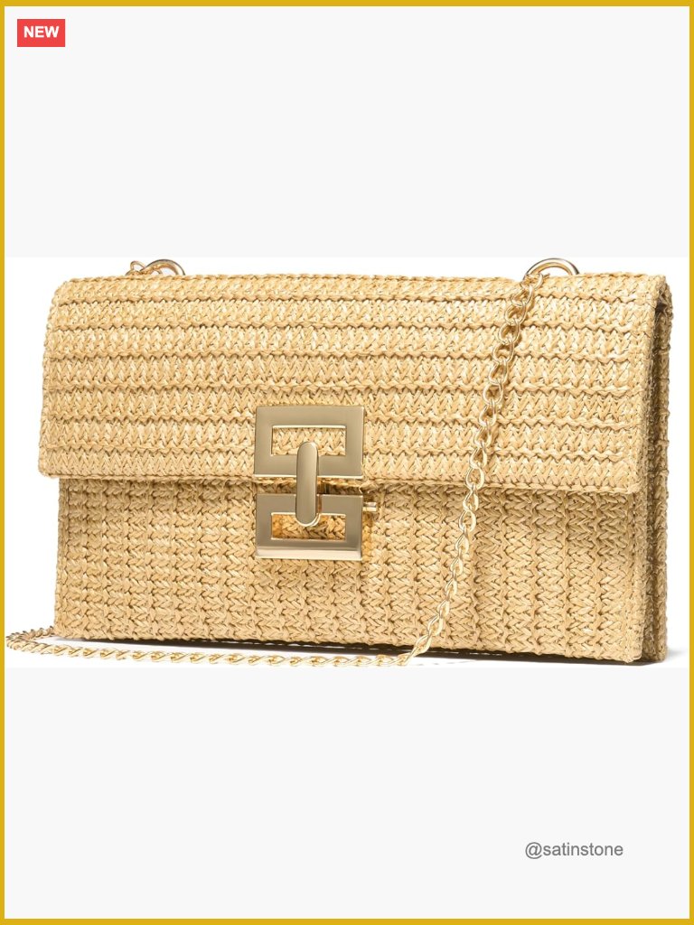 Straw Clutch Purse With Chain Strap Crossbody Shoulder Bag Boho